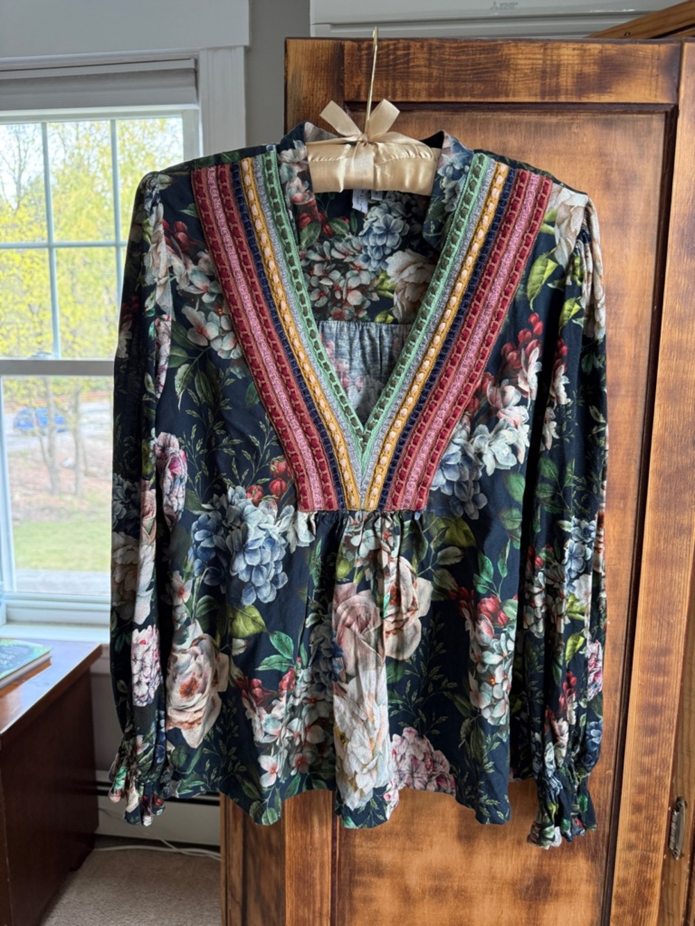 Bl-nk London Floral V-Neck Embroidered Long-Sleeve Top